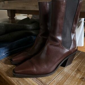 Massimo Dutti Brown Leather Ankle Boots